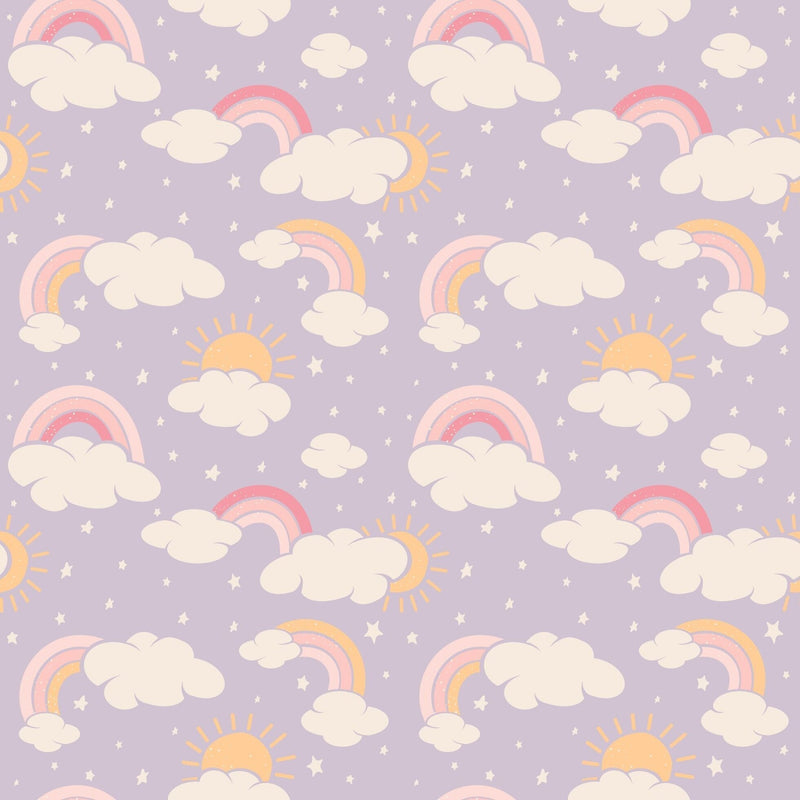 Lavender Rainbows and Clouds Ruffle Baby Footie