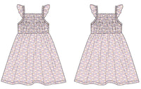 Lavender Rainbows and Clouds Smocked Vintage Dress