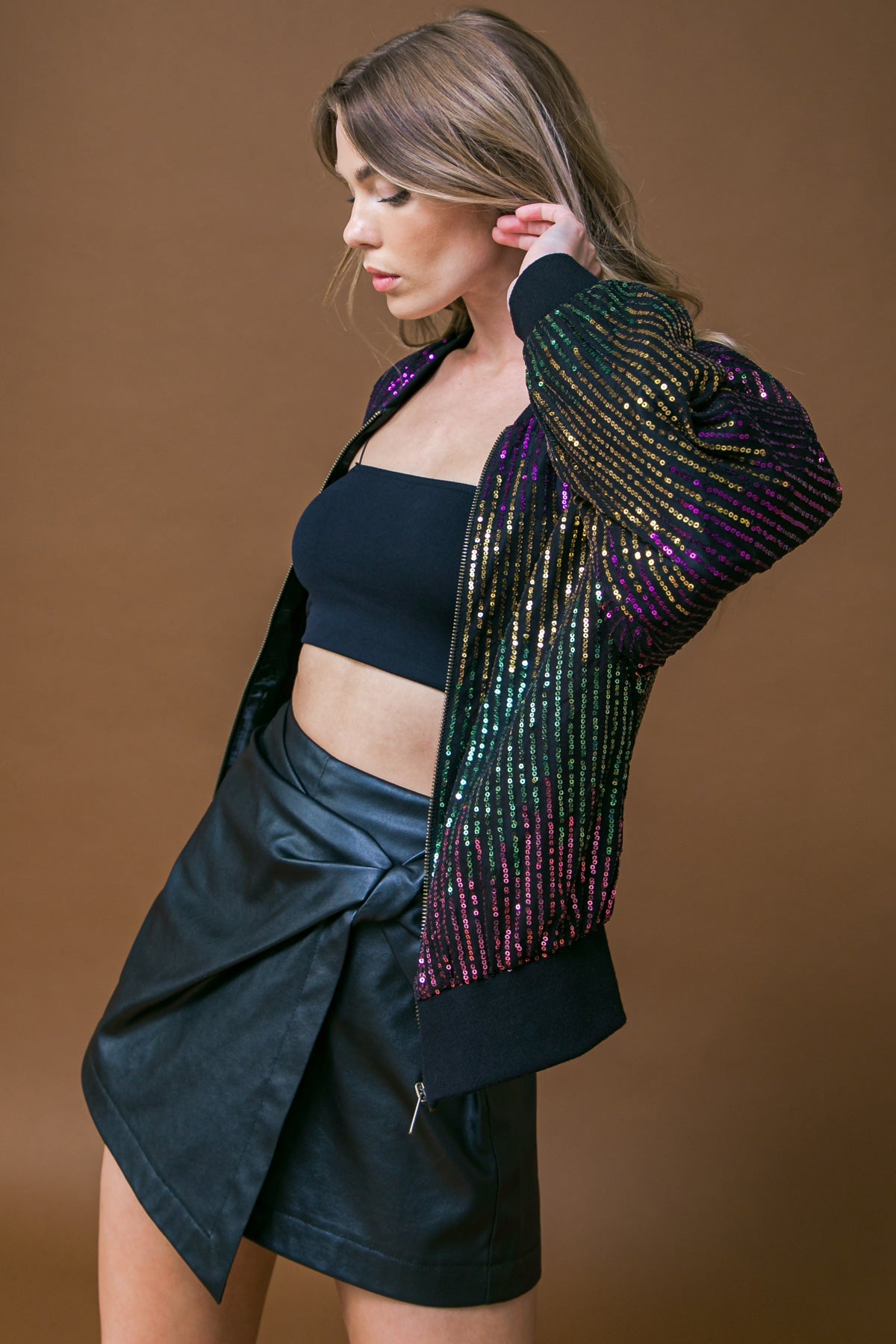 ENTERTAIN ME SEQUIN BOMBER JACKET