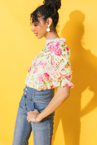 BLISS ME FLORAL WOVEN LACE TOP