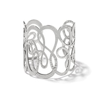 Brighton wide cuff bracelet with silver-plated hammered swirling openwork loop design