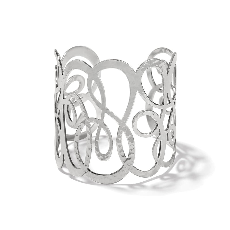 Brighton wide cuff bracelet with silver-plated hammered swirling openwork loop design