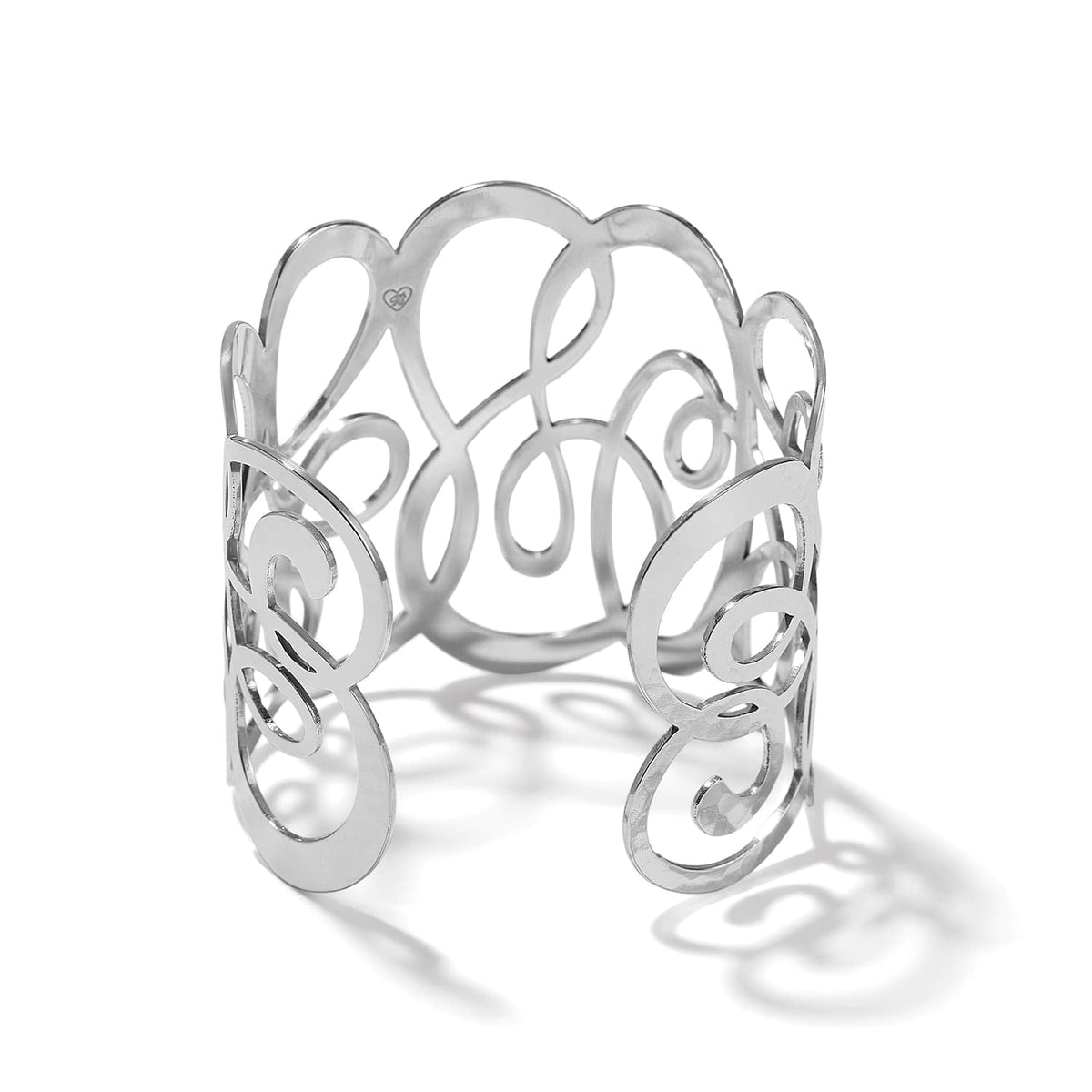Brighton cuff bracelet with silver-plated hammered swirling openwork scroll design