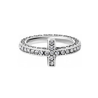 Brighton ring with silver-plated cross motif, crystal pave band, and scrollwork detailing