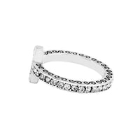 Brighton ring shown from the side with silver-plated scroll detailing and a row of crystal accents