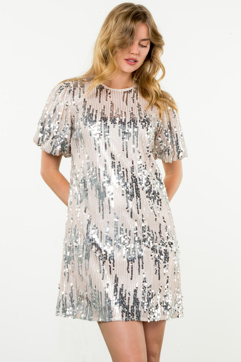 Puff Sleeve Sequin Detail Dress