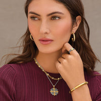Model wearing Trust Life Necklace with coordinating Brighton jewelry
