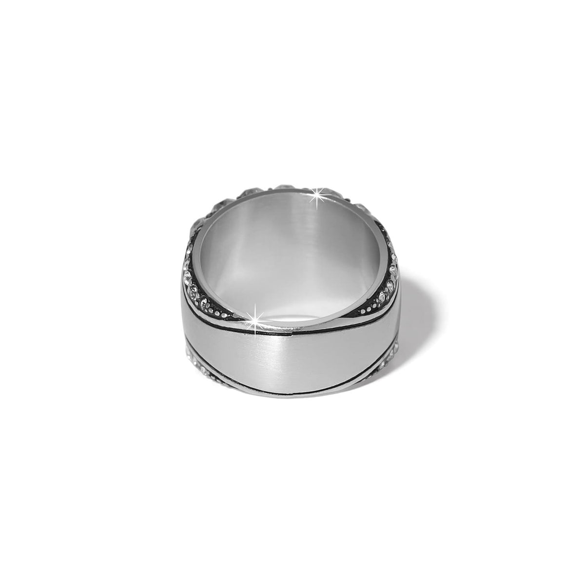 Trust Your Journey Ring silver-plated band with brushed center and crystal-lined edges