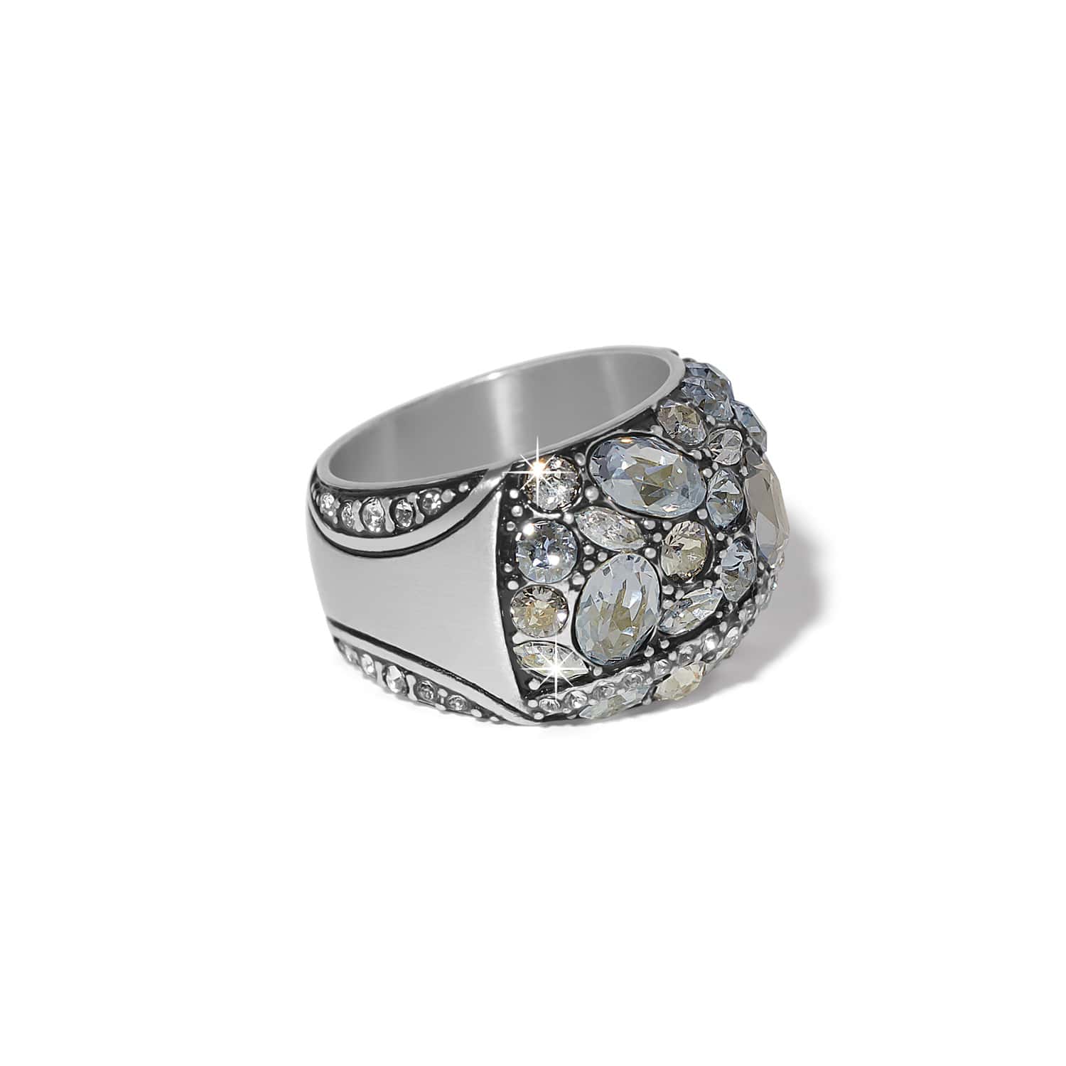 Trust Your Journey Ring silver-plated with cluster of crystals and crystal-lined band