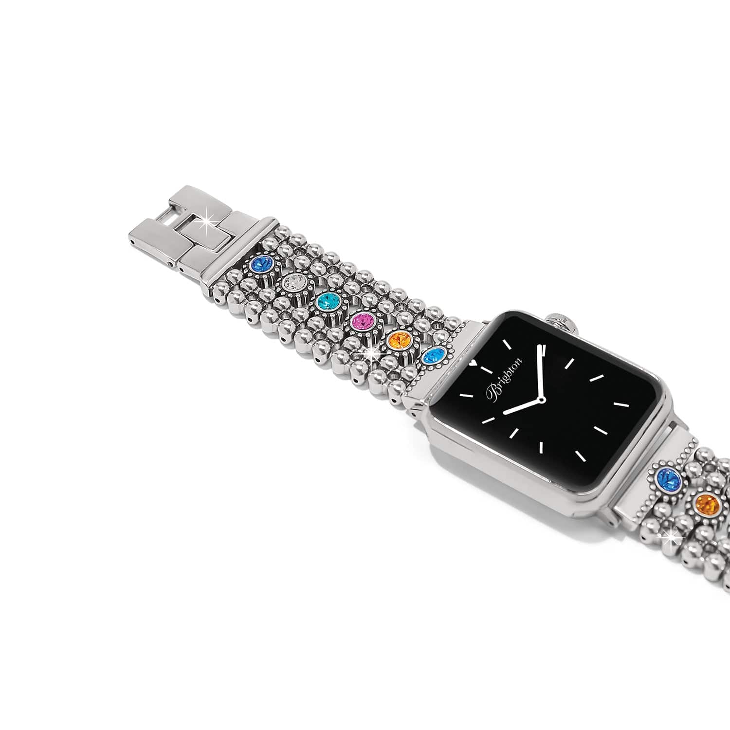 Twinkle Link Multi Watch Band silver-plated beaded links with multicolored crystal accents