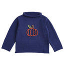 Navy Sweater with Embroidered Pumpkin