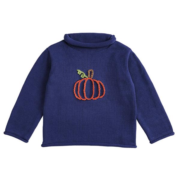 Navy Sweater with Embroidered Pumpkin