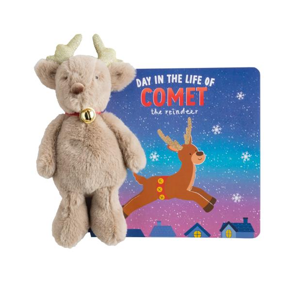 Mud Pie Plush Reindeer Book - brown board book with rhyming reindeer story and matching 8 inch plush reindeer