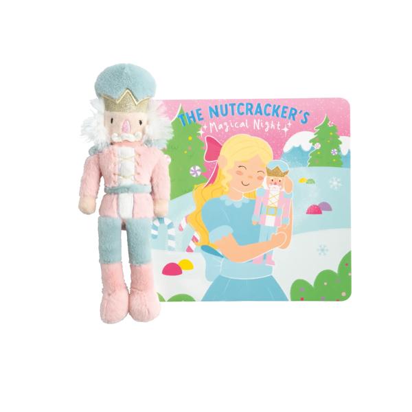Mud Pie Plush Nutcracker Book - pink board book with rhyming story and matching fur nutcracker plush
