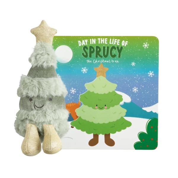 Mud Pie Plush Christmas Tree Book - green board book with rhyming story and matching fur tree plush