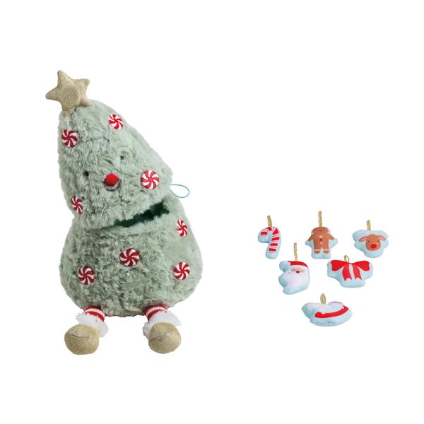 Mud Pie Christmas Tree Plush Set - green plush tree with six hangable plush ornaments and musical star