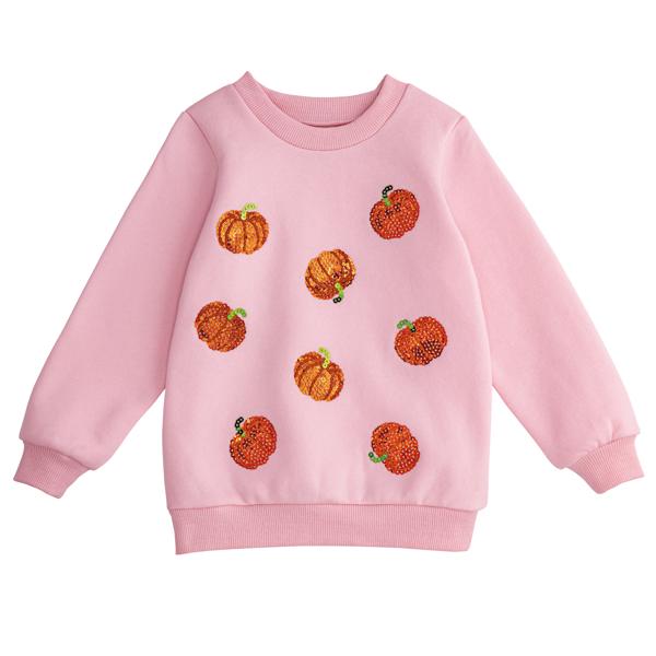 Pink Sweater with Sequin Pumpkins