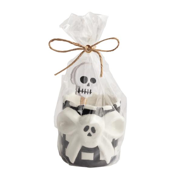 Mud Pie Skeleton Toothpick Caddy Set - hand-painted dolomite ceramic caddy with six topped wooden toothpicks