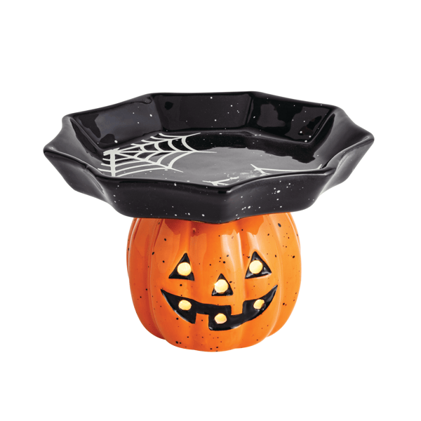 Mud Pie Jack-O-Lantern LED Candy Pedestal - hand-painted glow-in-the-dark dolomite candy server on light-up base