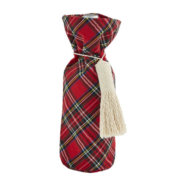 Red Plaid Christmas Wine Bag