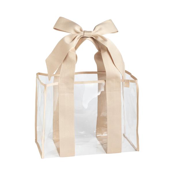 Mud Pie Bow Clear Tote - clear PVC bag with beige polyester bow shoulder straps