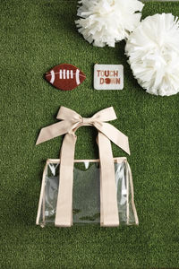 Mud Pie Bow Clear Tote styled with matching accessories