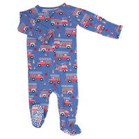 Blue Fire Truck Zipper Footie