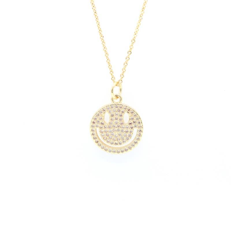 Happy Face Pave 18K Necklace