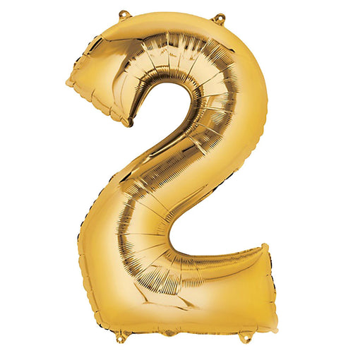 34" Number 2 Gold  Foil Balloon