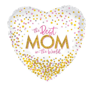 17" Best Mom In The World Confetti Heart Foil Balloon