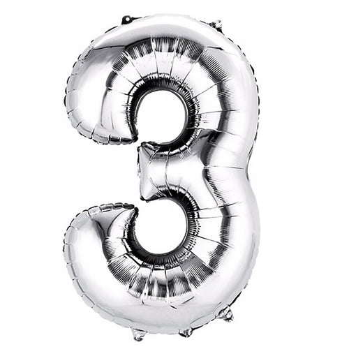 34" Number 3 Silver Foil Balloon