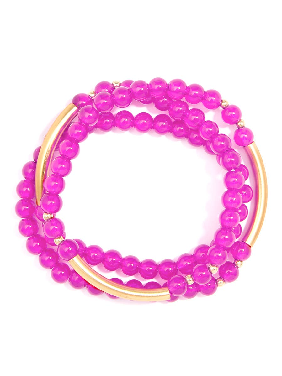 Glossy And Gold Beaded Wrap Bracelet HOT PINK