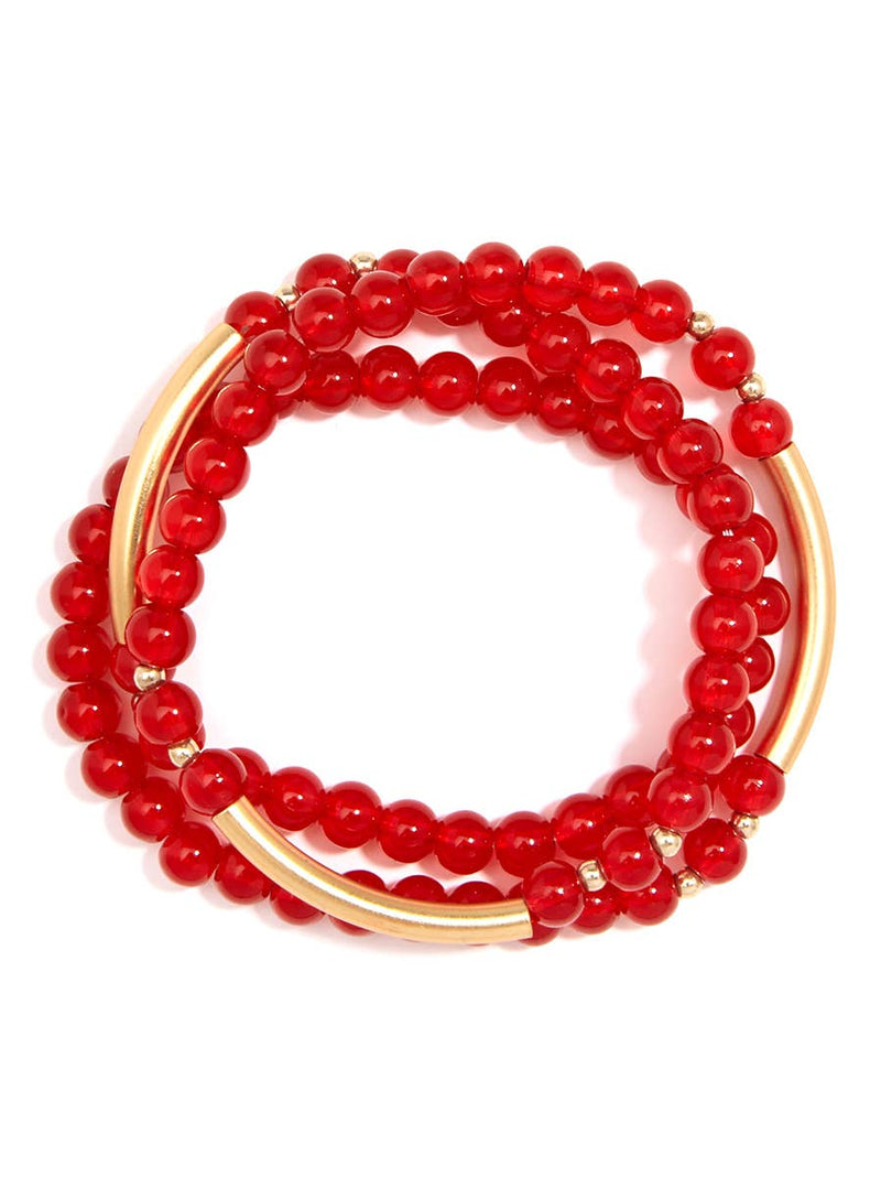 Glossy And Gold Beaded Wrap Bracelet RED