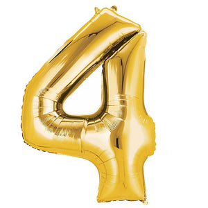 34" Number 4 Gold  Foil Balloon