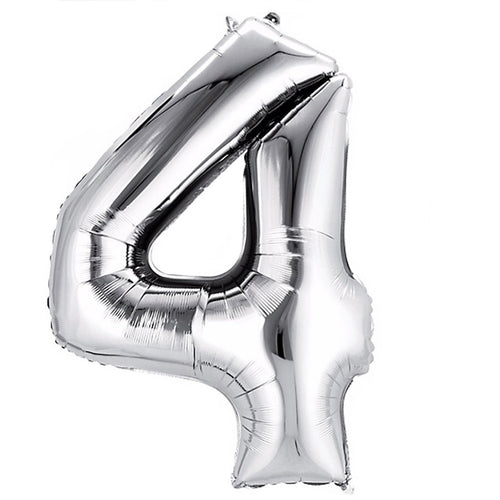 34" Number 4 Silver Foil Balloon
