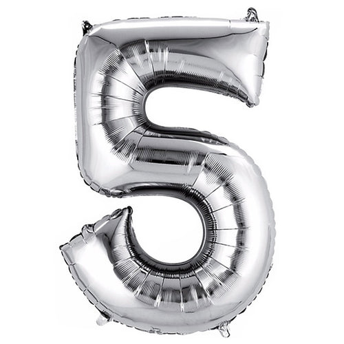 34" Jumbo Number 5 Silver Foil Balloon