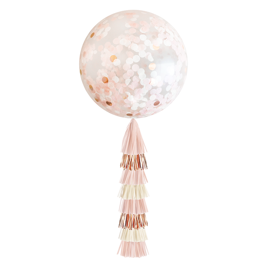 Globo de confeti gigante y cola de borla - BLUSH &amp; ROSE GOLD