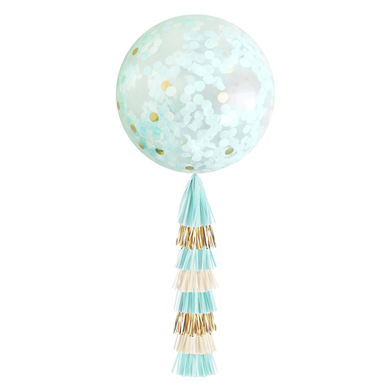 Globo de confeti gigante y cola de borla - AZUL CLARO Y ORO