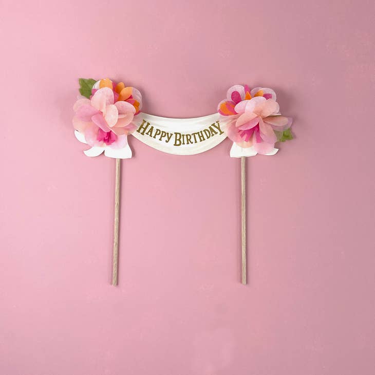 Happy Birthday Cake Topper Paper Flowers