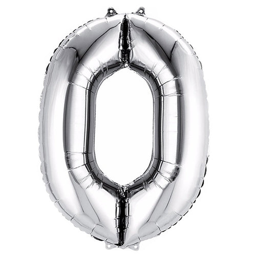 34" Number 0 Silver Foil Balloon