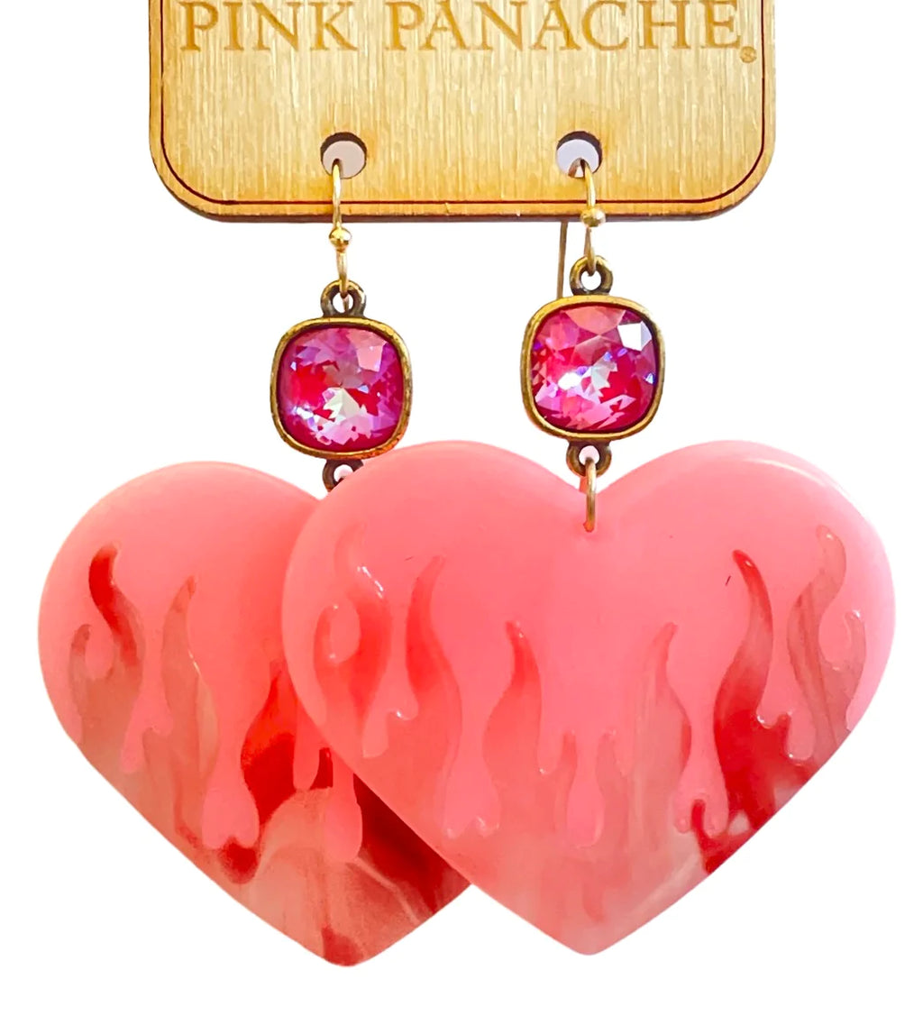 Pink Acrylic Flame Heart Earrings