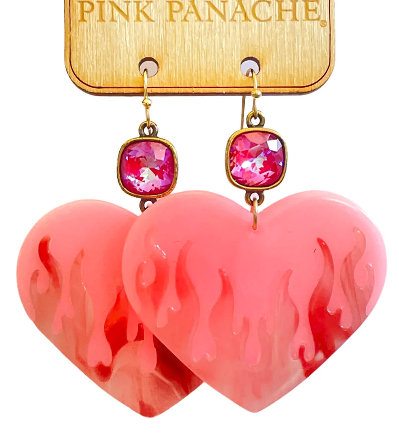 Pink Acrylic Flame Heart Earrings