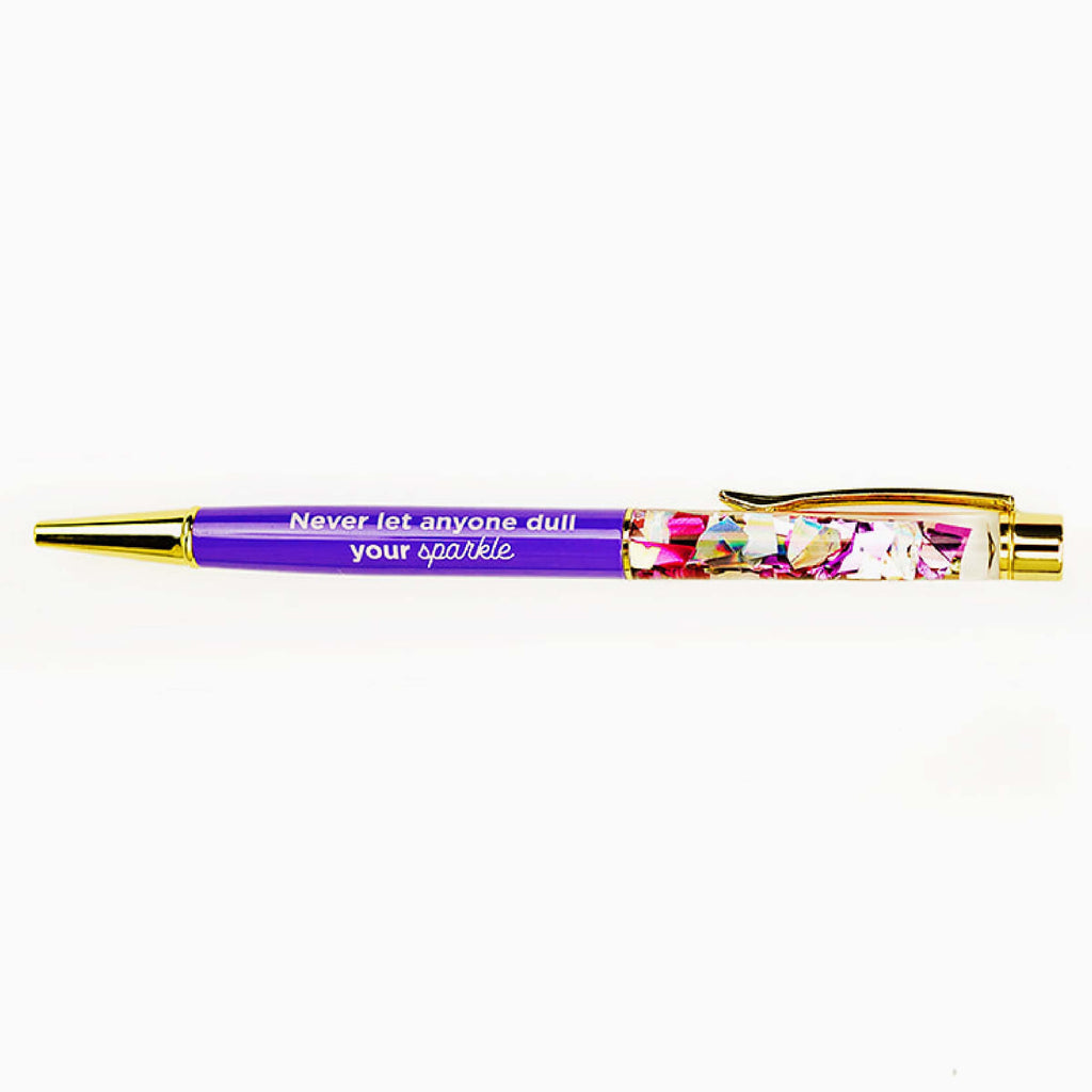 Bolígrafos morados con confeti brillante