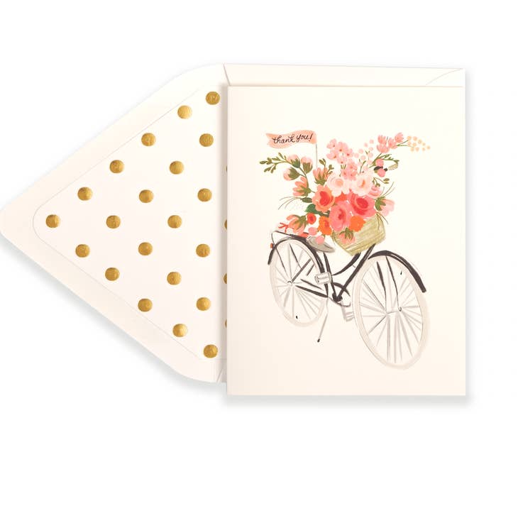 Tarjeta de agradecimiento con flores de bicicleta 