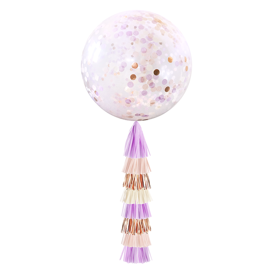 Globo de confeti gigante y cola de borla - ROSA LILA