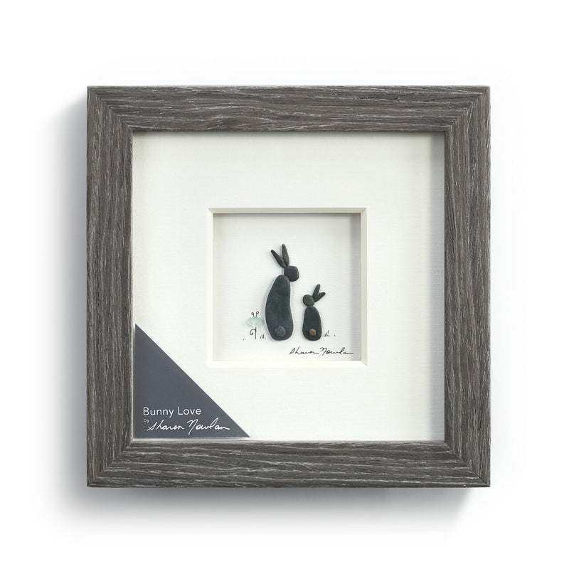 Bunny Love Wall Art Pebble Wood Frame