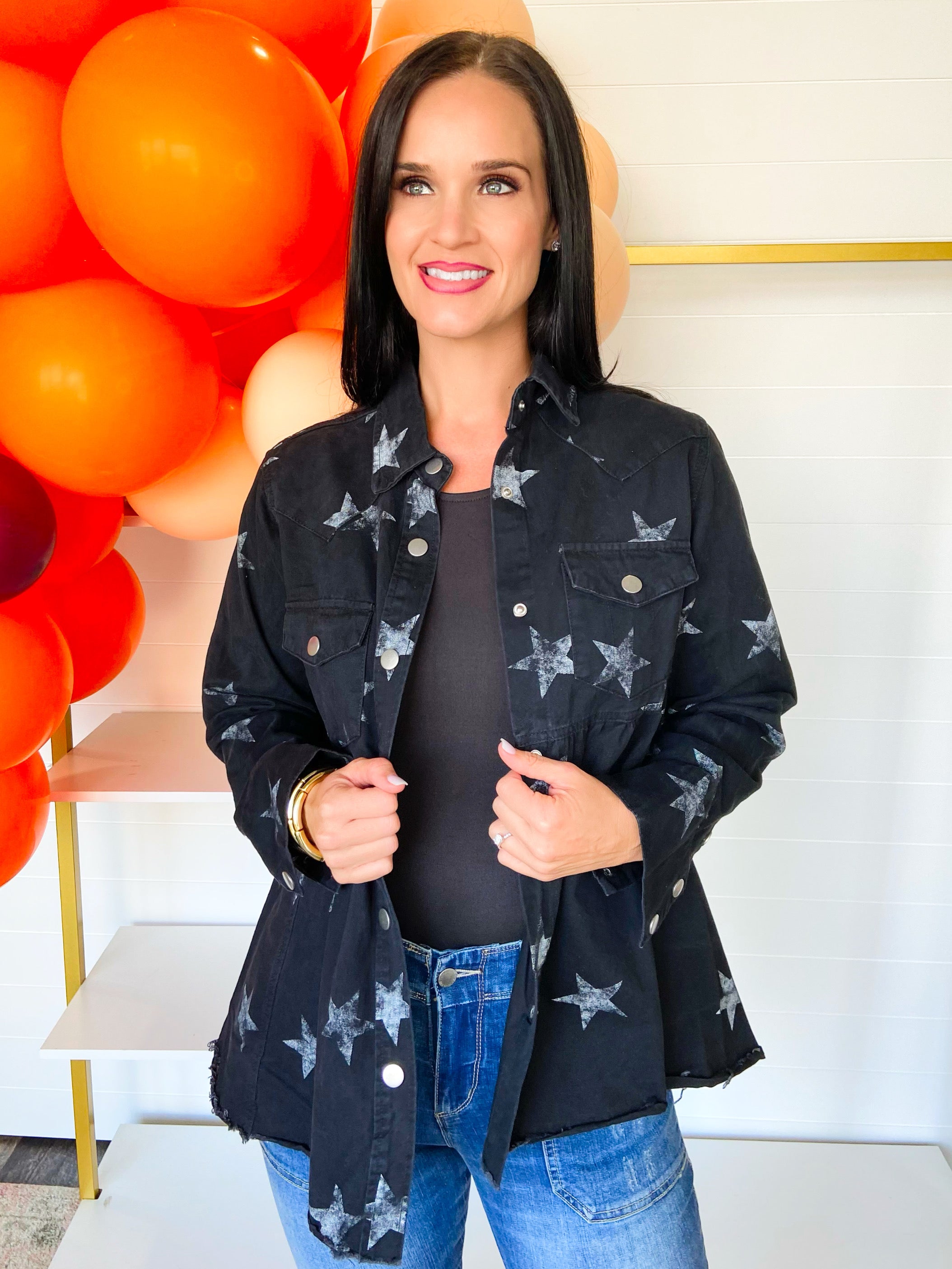 Jean jacket outfit - pairing an embellished denim jacket with all black is  such a chic and easy outfit idea! Click through for more of this spring  transition ou…