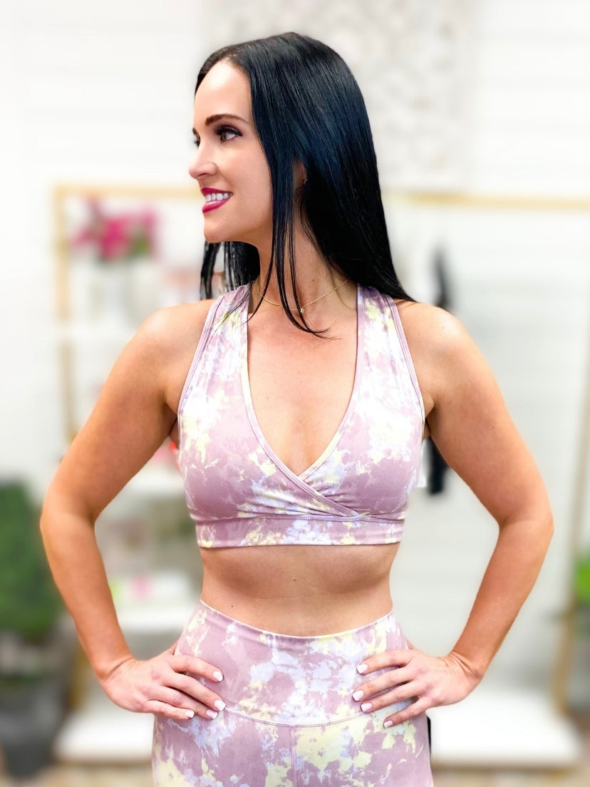 Tie Dye Front Crossover Sports Bra/BLUSH – Adelyne's Boutique & Gifts