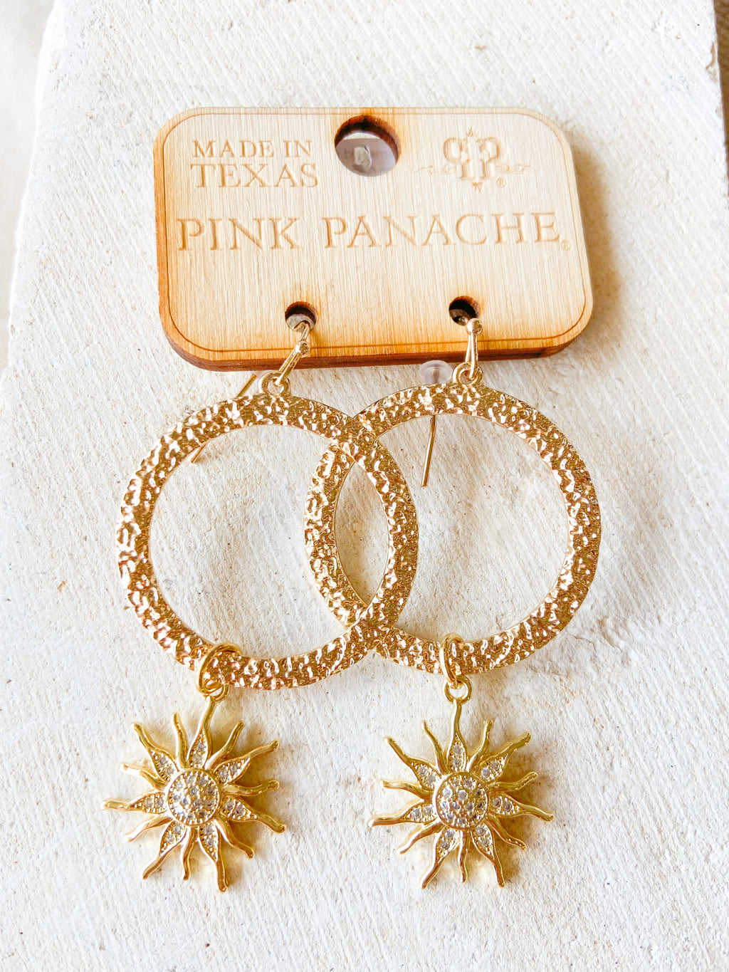 Pink Panache Hammered Gold Celestial Earrings