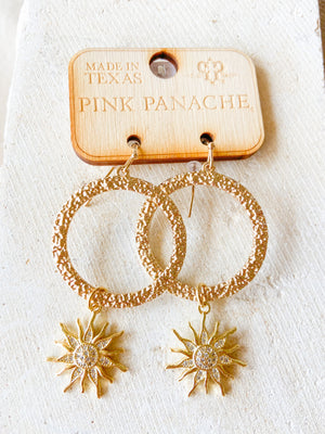 Pink Panache Hammered Gold Celestial Earrings